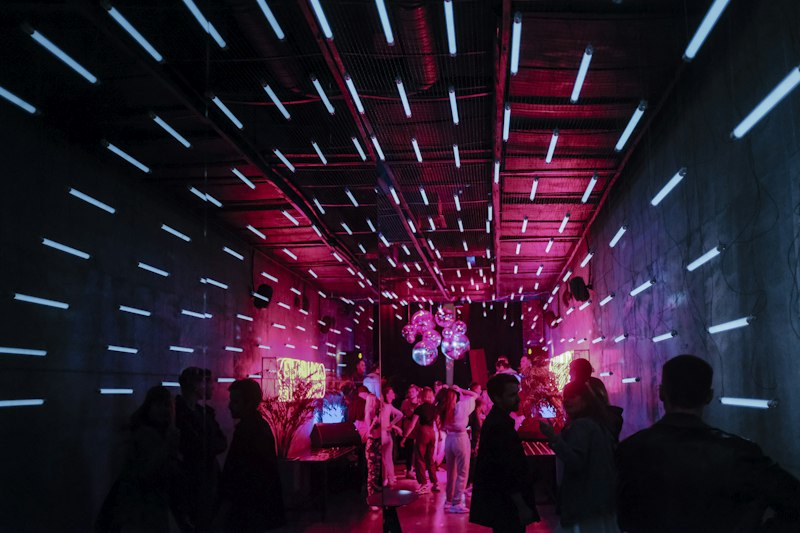 DJ booth in dark club